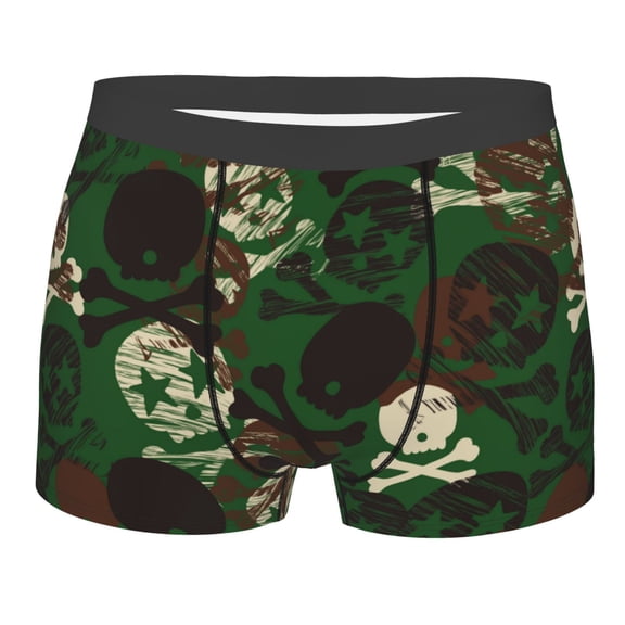 Rateoe Camouflage Skull Mens Boxer Briefs Poly Spandex Performance Boxer Briefs Underwear Hem Boxer Briefs - Large