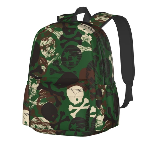 Rateoe Camouflage Skull Pattern Student Backpack,Backpack for School,Lightweight Bag,Travel Backpack,Outdoor Backpack,Large Capacity Backpack