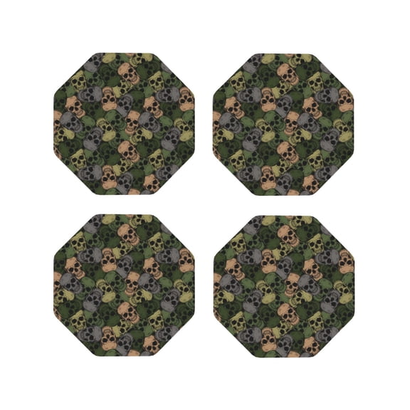 Rateoe Camouflage Skulls Drawing Drink Coasters Set of 4 Leather Coasters Spill Protection for Table Desk,Durable and Non Slip Leather Coaster ,4 Inches Drink Mats-Octagon