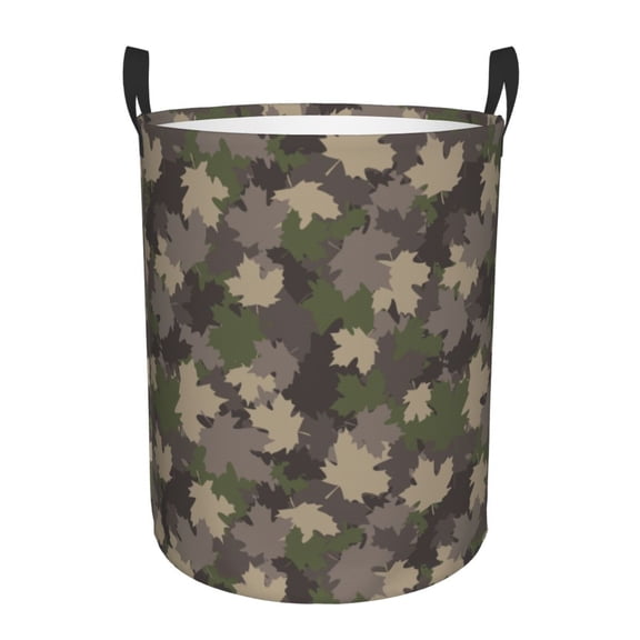 Rateoe Camouflage maple Pattern Round Laundry Hamper Basket, Tall Hamper Basket for Blanket Storage, Nursery Clothes Hamper for Laundry in Bedroom and College Dorm-