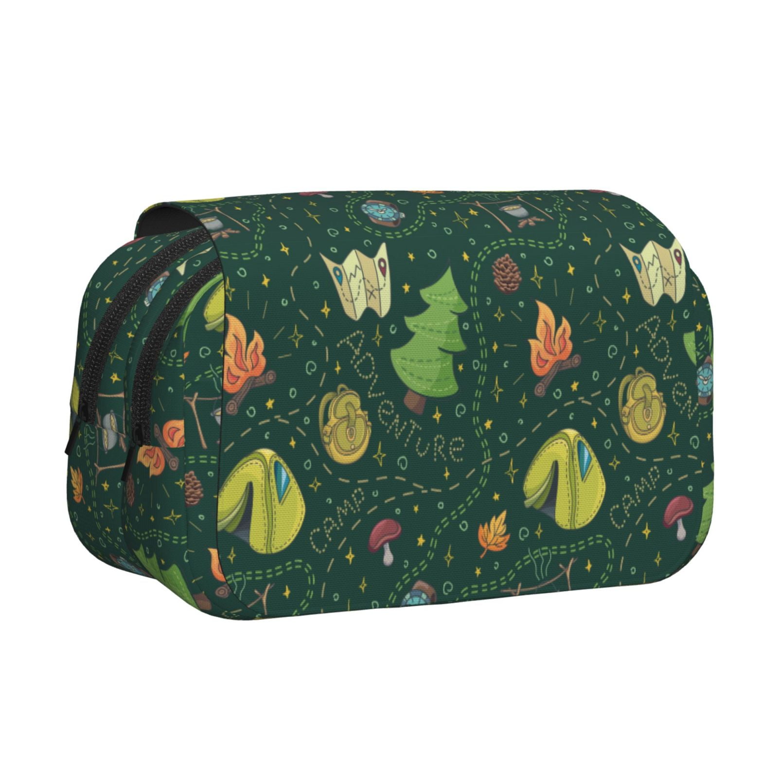 Rateoe Camp In The Forest Pattern Double Clamshell Pen Case, Storage Organizer with Two Zipper Compartments– Holds Up to 50 Pencils & Pens
