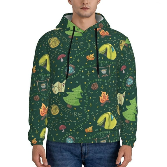 Rateoe Camp In The Forest Pattern Mens Hoodie, Pullover Hooded Sweatshirt, Kangaroo Pocket Hoodie Ideal for Daily Wear, Travel and Home-3X-Large