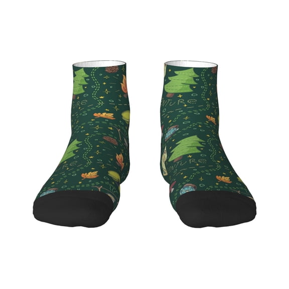 Rateoe Camp In The Forest Pattern Quarter Crew Socks,Toe Seamed Ankle Socks,Cotton Cushioned Breathable Athletic Crew Sports Socks