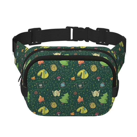 Rateoe Camp In The Forest Print Fanny Pack Belt Bag for Women and Men, Square Double-Layer Waterproof Waist Pack with Adjustable Strap for Hiking, Jogging, Cycling