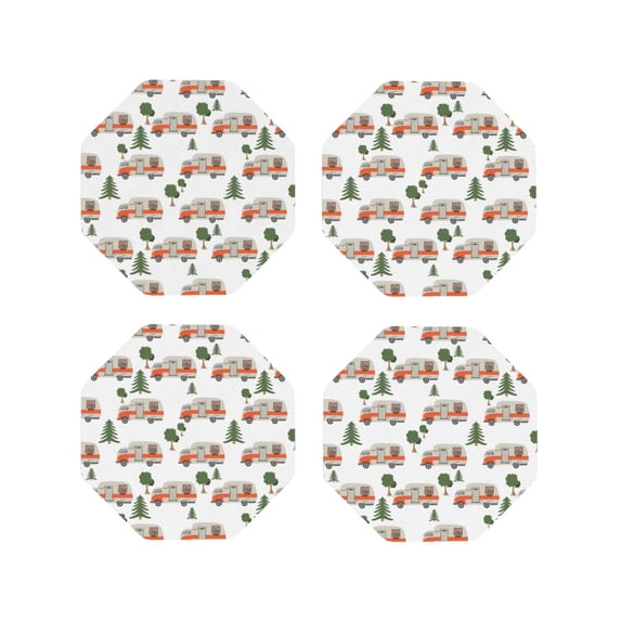 Rateoe Camp Van Drawing Drink Coasters Set of 4 Leather Coasters Spill Protection for Table Desk,Durable and Non Slip Leather Coaster ,4 Inches Drink Mats-Octagon