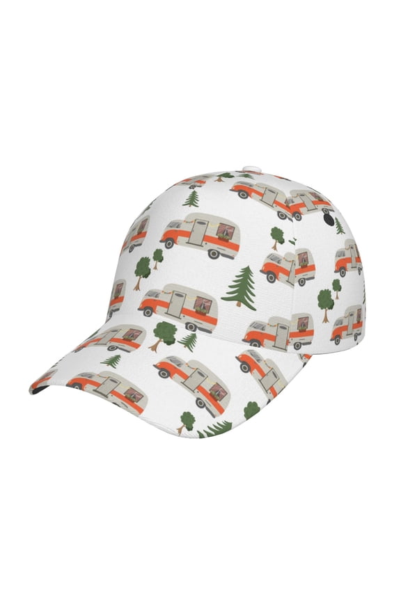 Camp Van Pattern Baseball Cap Outdoor Cap Mountain Dad Hat - Unstructured Soft Cotton Cap-Adjustable UV Protection Cap