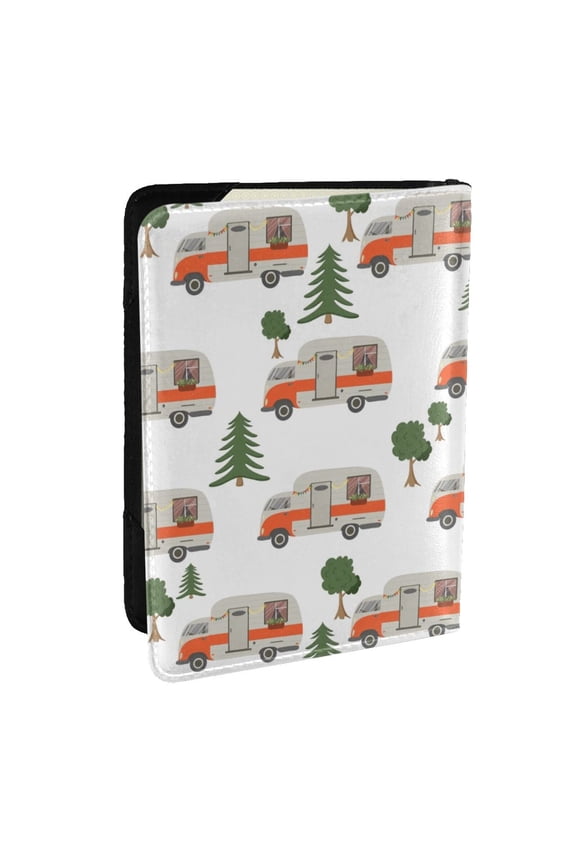 Camp Van Pattern Passport Holder Wallet Leather Mulit-purpose Travel Wallet Credit Cards Case ,Passport Cover for Women Men-6.5 in