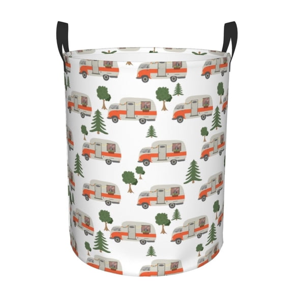 Rateoe Camp Van Pattern Round Laundry Hamper Basket, Tall Hamper Basket for Blanket Storage, Nursery Clothes Hamper for Laundry in Bedroom and College Dorm-Small
