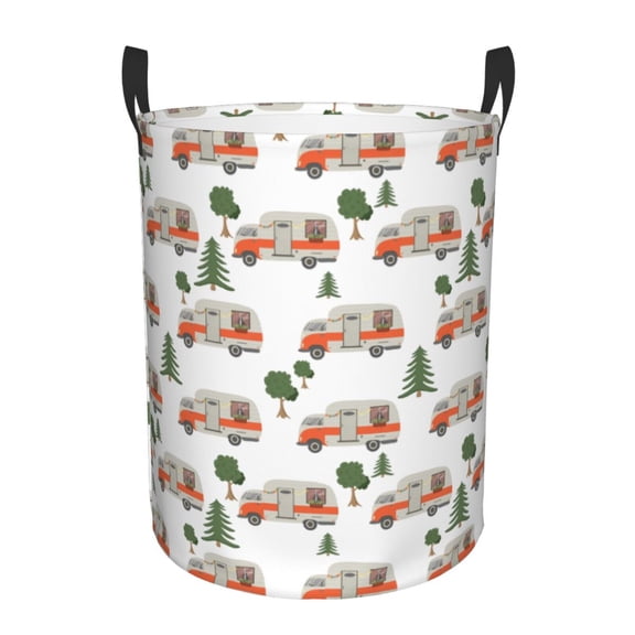 Rateoe Camp Van Pattern Round Laundry Hamper Basket, Tall Hamper Basket for Blanket Storage, Nursery Clothes Hamper for Laundry in Bedroom and College Dorm-Small