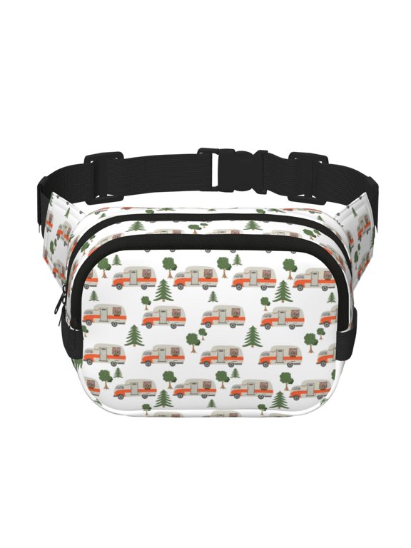 Camp Van Print Fanny Pack Belt Bag for Women and Men, Square Double-Layer Waterproof Waist Pack with Adjustable Strap for Hiking, Jogging, Cycling