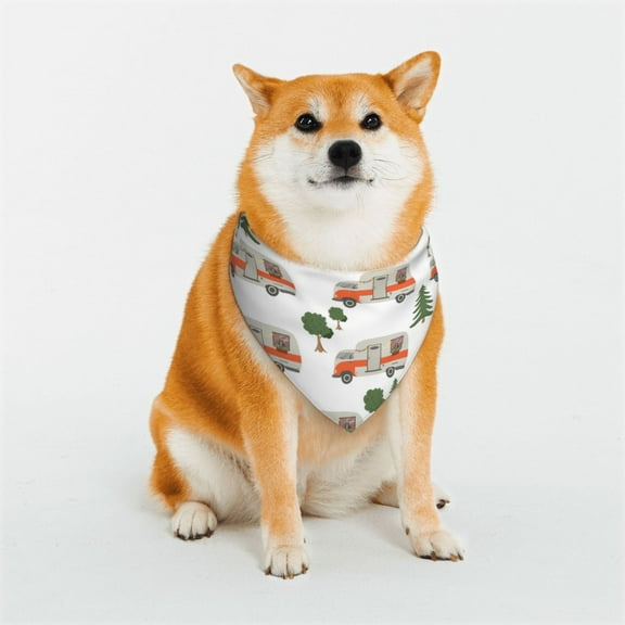 Rateoe Camp Van Print Pet Scarf for Dogs and Cats – Stylish Reflective Design, Breathable & Durable Pet Bandana with Quick-Release Buckle-Large