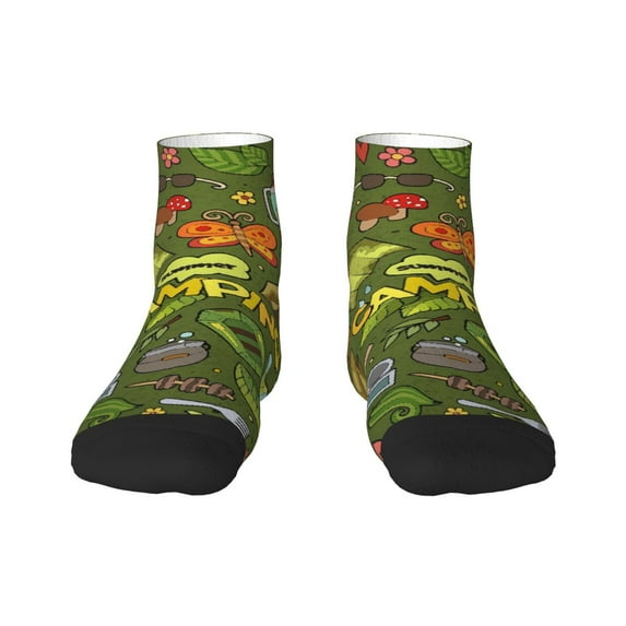 Rateoe Camping 1 Pattern Quarter Crew Socks,Toe Seamed Ankle Socks,Cotton Cushioned Breathable Athletic Crew Sports Socks