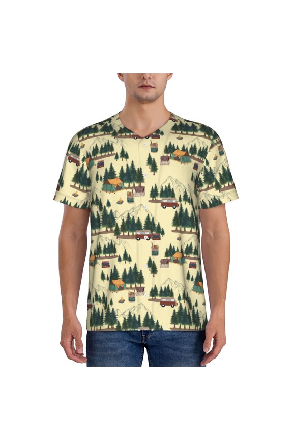 Camping Caravan 1 Pattern Men’s Baseball Short Sleeve Polo Shirt, Midweight Men's Shirt Golf Shirt Polo Shirts Quick Dry Short-Medium