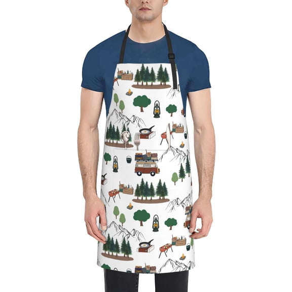 Rateoe Camping Caravan 2 Aprons with Pocket,Men Womens Aprons Waterproof Adjustable Cooking Aprons for Kitchen Gardening and Salon