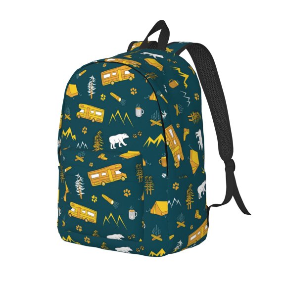 Rateoe Camping Pattern Durable Canvas Backpack for Men & Women – Stylish & Lightweight – Adjustable Straps, Multiple Pockets – Fits 15-17 Inch LaptopsSmall