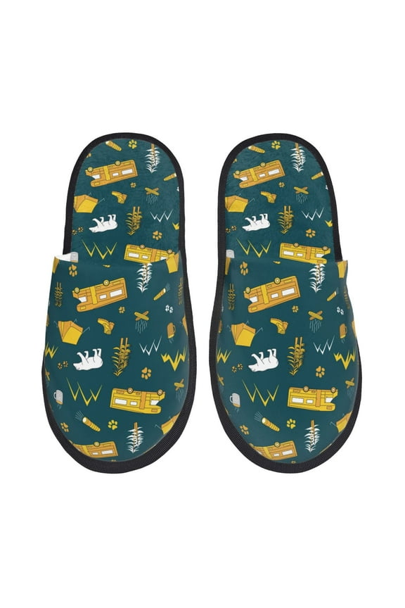 Camping Pattern Fuzzy Slippers Fuzzy Soft House Slippers Plush Furry Warm Cozy Open Toe Fluffy Home Shoes-Large