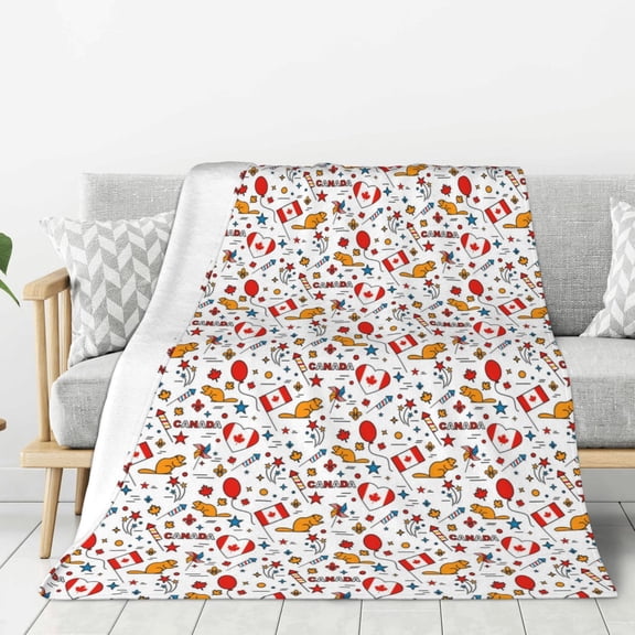 Rateoe Canada Day Pattern Flannel Throw Blanket, Ultra-soft Blanket for Bed, Couch, Car, Hypoallergenic Anti-pilling blanket-40"x30"(Vertical)