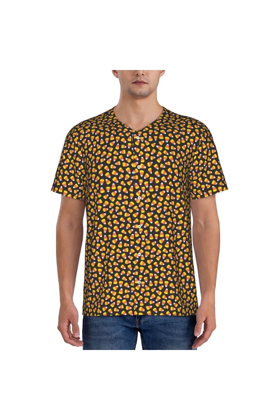 Candy Corn Pattern Men’s Baseball Short Sleeve Polo Shirt, Midweight Men's Shirt Golf Shirt Polo Shirts Quick Dry Short-4X-Large