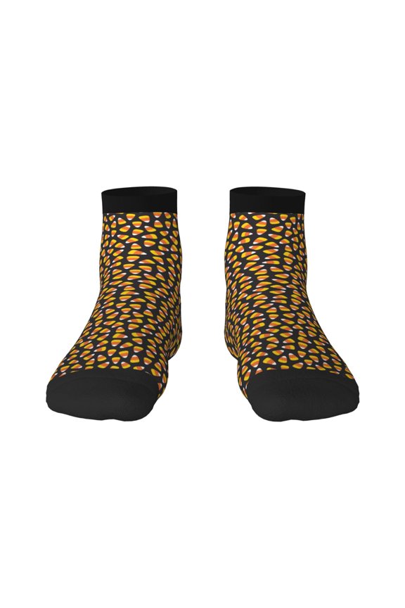 Candy Corn Pattern Quarter Crew Socks,Toe Seamed Ankle Socks,Cotton Cushioned Breathable Athletic Crew Sports Socks
