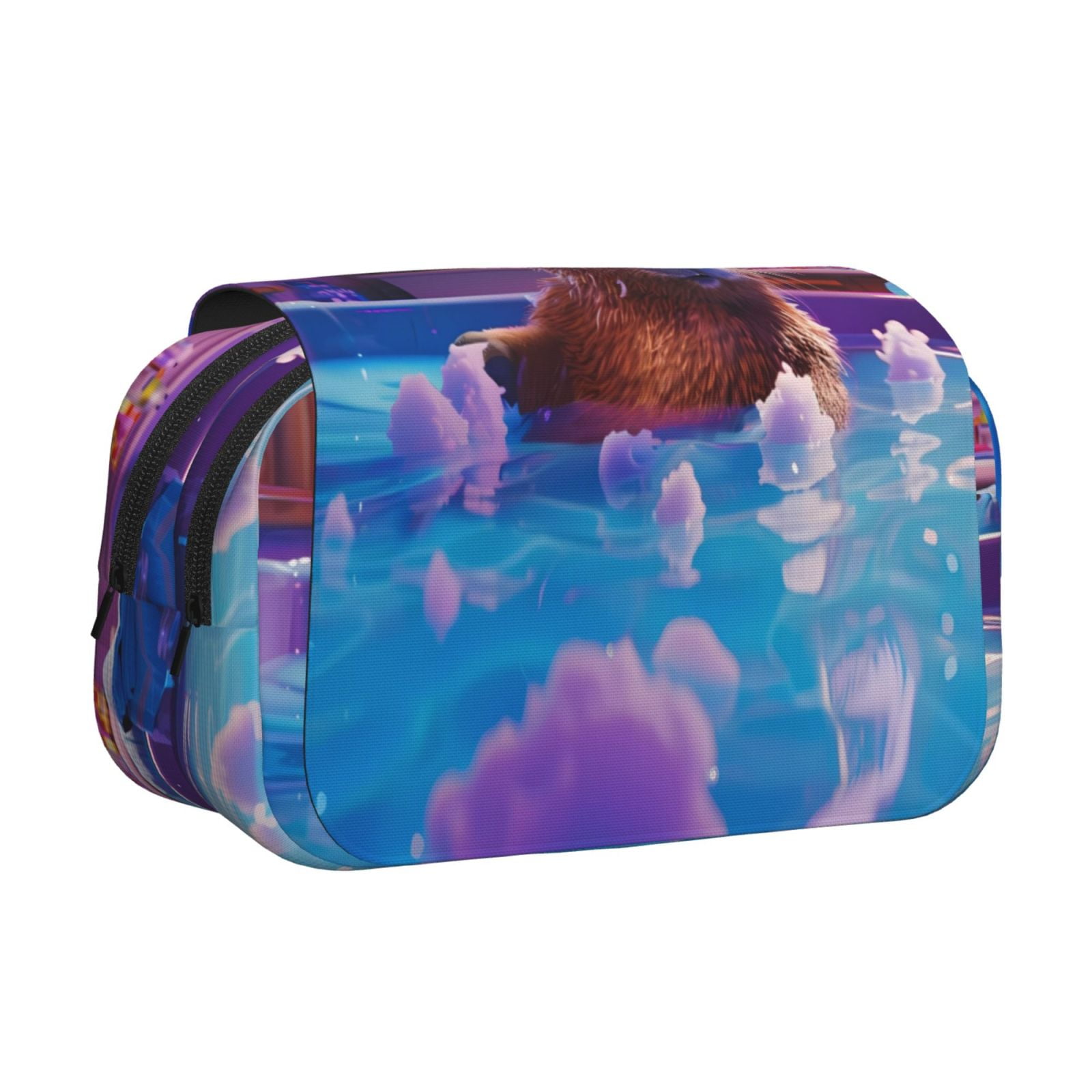Rateoe Capybara Bathtub Fun Pattern Double Clamshell Pen Case, Storage Organizer with Two Zipper Compartments– Holds Up to 50 Pencils & Pens