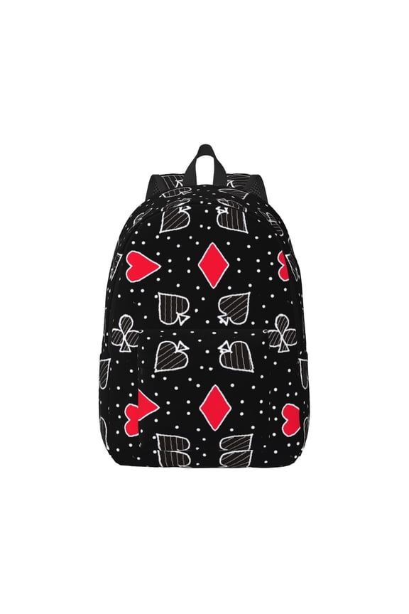 Card Suits Pattern Canvas College Laptop Backpack,Travel Daypack,Durable Rucksack Travel Notebook Bag School Backpack Book Bag for Men Women-Medium