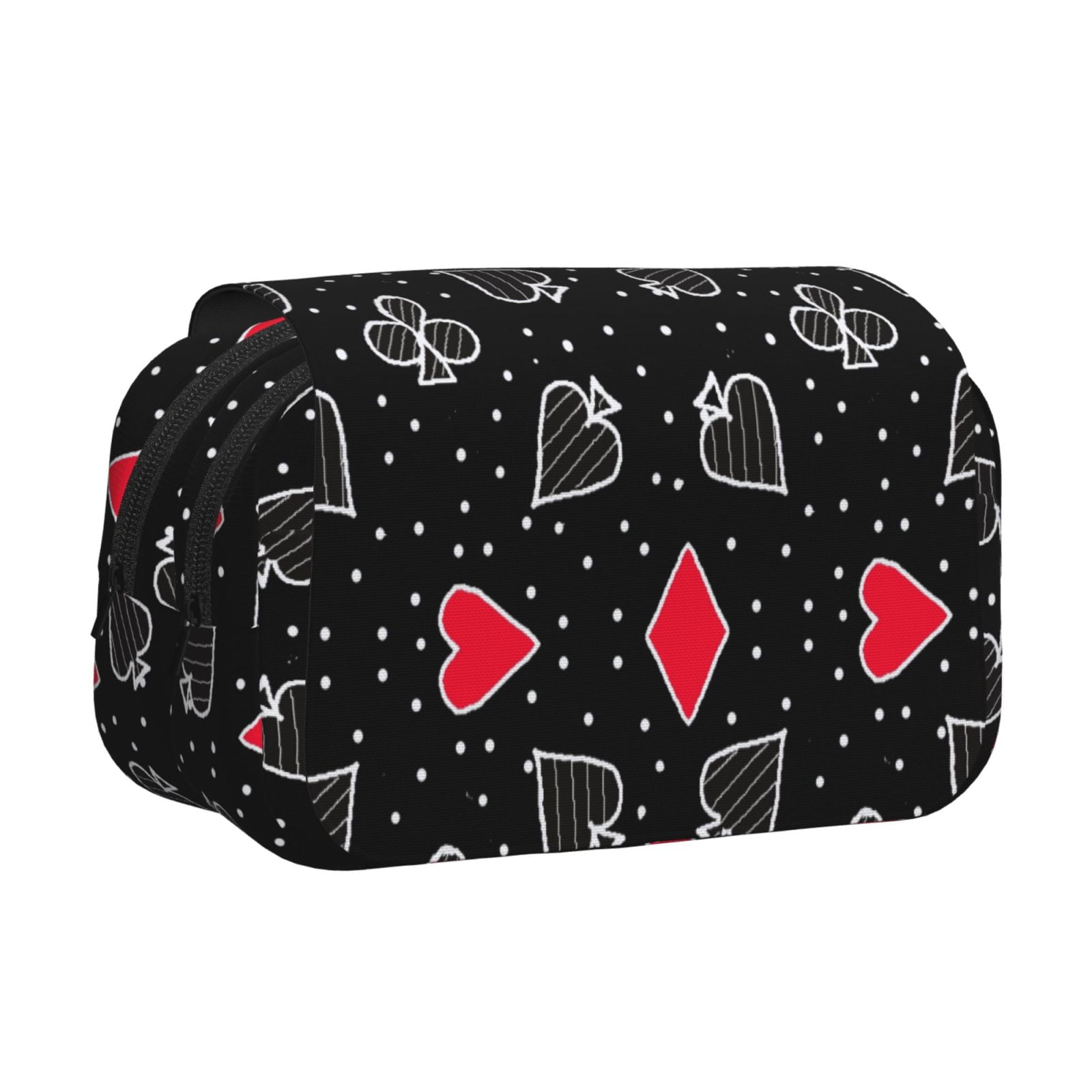 Rateoe Card Suits Pattern Double Clamshell Pen Case, Storage Organizer with Two Zipper Compartments– Holds Up to 50 Pencils & Pens