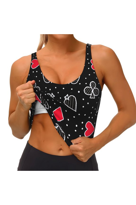 Card Suits Print Womens' Sports Bras Scoop Neck Sports Vest- Padded U Back Seamless High Impact Support