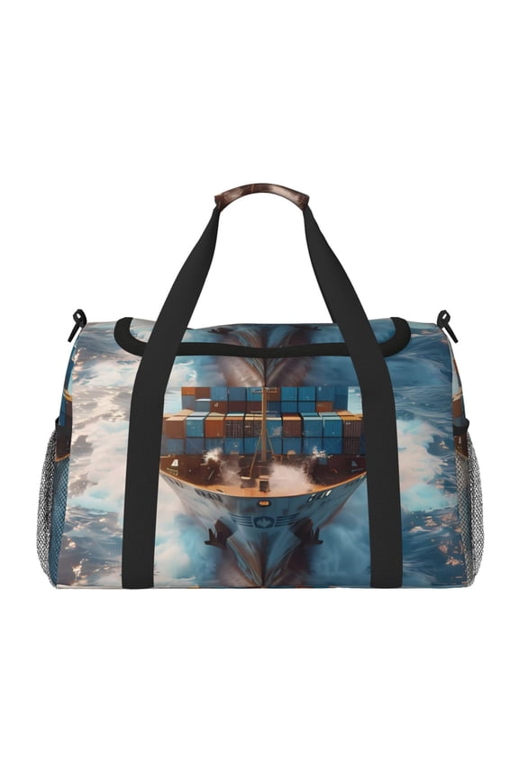 Cargo Ship At Sea Pattern Gym Bag for Women, Duffle Bag for Travel with Wet Pocket, Carry on Weekender Bags for Women, Water Resistant Travel Bag Duffel Bag