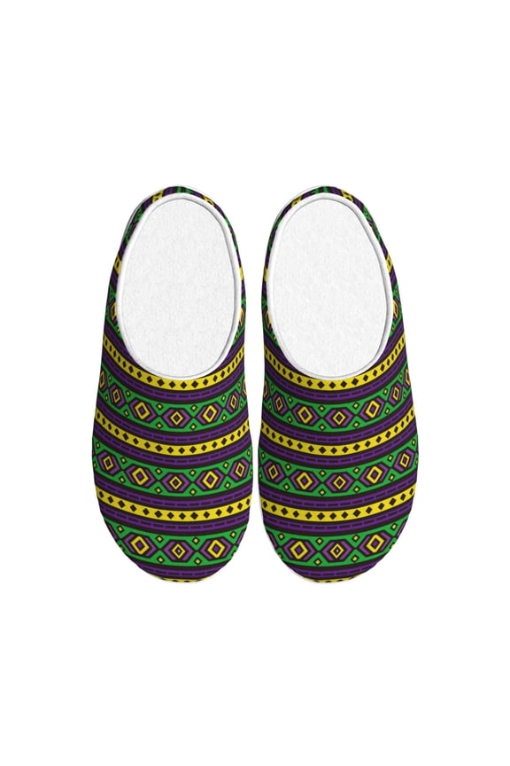 Carnival Mardi Gras Print Women's Men's Cotton Knit Slippers Lightweight Memory Foam Indoor House Shoes with Anti-Skid Sole-46/47