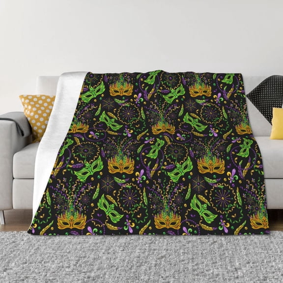 Rateoe Carnival Mardi Gras3 Pattern Flannel Throw Blanket, Ultra-soft Blanket for Bed, Couch, Car, Hypoallergenic Anti-pilling blanket-