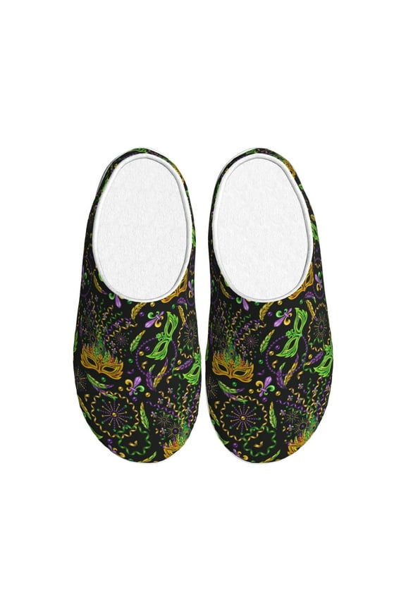 Carnival Mardi Gras3 Print Women's Men's Cotton Knit Slippers Lightweight Memory Foam Indoor House Shoes with Anti-Skid Sole-37/38