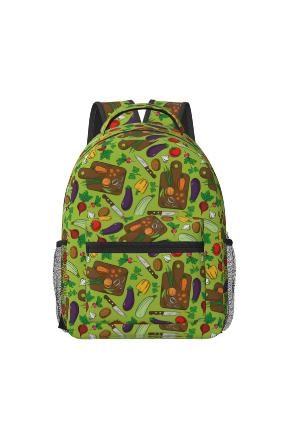 Carrot Eggplant Pattern Durable Student Backpack Laptop Bag- Ergonomic Design, Waterproof Twill Fabric - Ideal for School, Travel, and Outdoor Activities