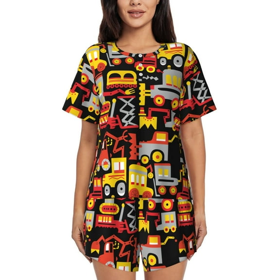 Rateoe Cars Pattern Women's Short-Sleeved Pajama Set - 2 Piece Soft and Lightweight Sleepwear Set-X-Large