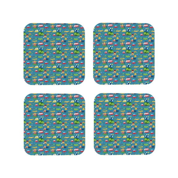 Rateoe Cars Transportation Drawing Drink Coasters Set of 4 Leather Coasters Spill Protection for Table Desk,Durable and Non Slip Leather Coaster ,4 Inches Drink Mats-Square