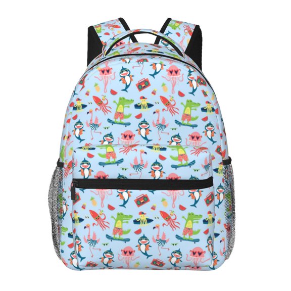 Rateoe Cartoon Animals Pattern Casual Backpack for School, Work, Travel – Adjustable Straps, Multiple Compartments – Ergonomic Design, Fits Laptops and Tablets