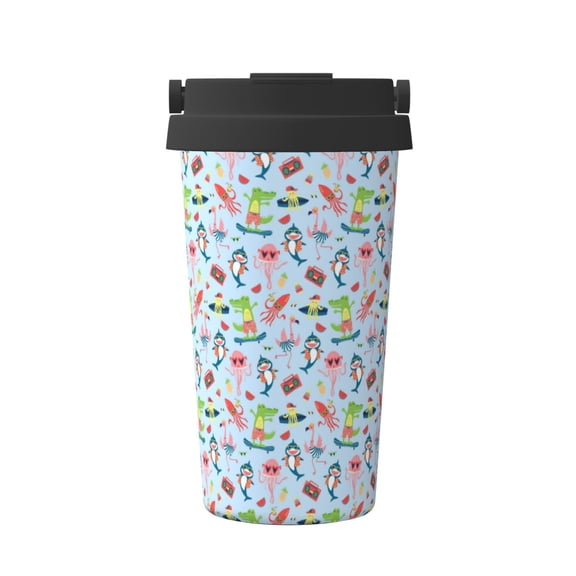 Rateoe Cartoon Animals Pattern Travel Coffee Mug Tumbler with Flip Lid | Reusable Insulated Stainless Steel Cold Brew Iced Coffee Cup Thermos