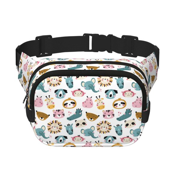 Rateoe Cartoon Animals Print Fanny Pack Belt Bag for Women and Men, Square Double-Layer Waterproof Waist Pack with Adjustable Strap for Hiking, Jogging, Cycling