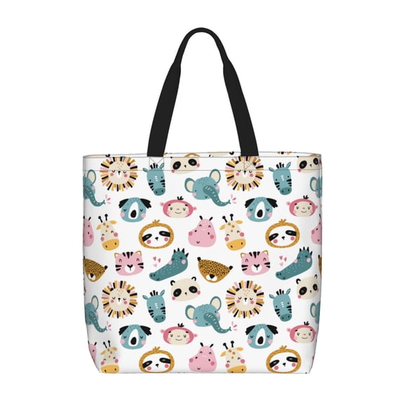 Rateoe Cartoon Animals Print Lightweight Tote Bag for Women, Water-Resistant Shoulder Bag with Zipper, Spacious Casual Handbag for Work, School, Shopping