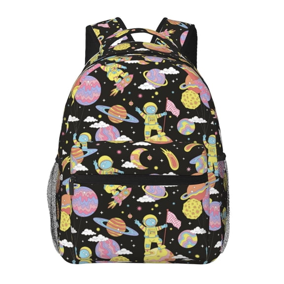 Rateoe Cartoon Astronaut In Spacesuit Pattern Casual Backpack for School, Work, Travel – Adjustable Straps, Multiple Compartments – Ergonomic Design, Fits Laptops and Tablets