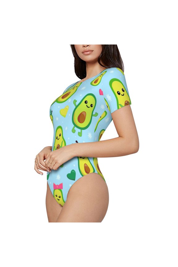 Cartoon Avocado Printed Women Rash Guard Short Sleeve,Tummy control Swimsuit Surfing Swimsuit Bathing Suit Short-sleeved Onesie UPF 50+