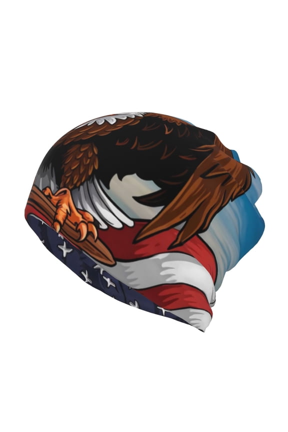 Cartoon Bald Eagle USA Cotton Slouchy Beanie Hat for Men/Women,Lightweight Oversize Large Thin Skull Cap Night Sleeping Cap