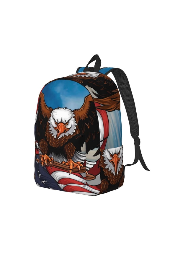 Cartoon Bald Eagle USA Pattern Durable Canvas Backpack for Men & Women – Stylish & Lightweight – Adjustable Straps, Multiple Pockets – Fits 15-17 Inch LaptopsSmall