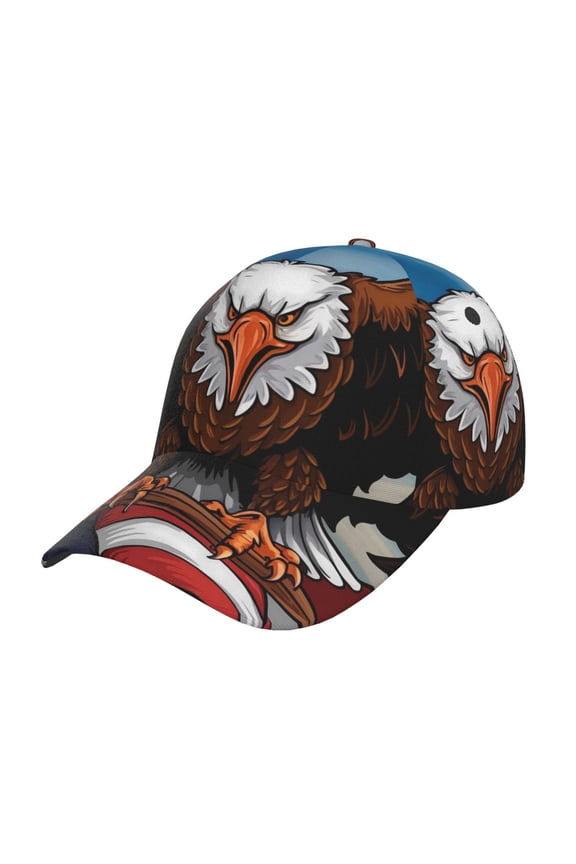 Cartoon Bald Eagle USA Pattern Mens Baseball Cap Adjustable Curved Brim Hat, Soft Cotton Sports Cap for Outdoor, Casual, and Everyday Wear, Comfortable & Breathable