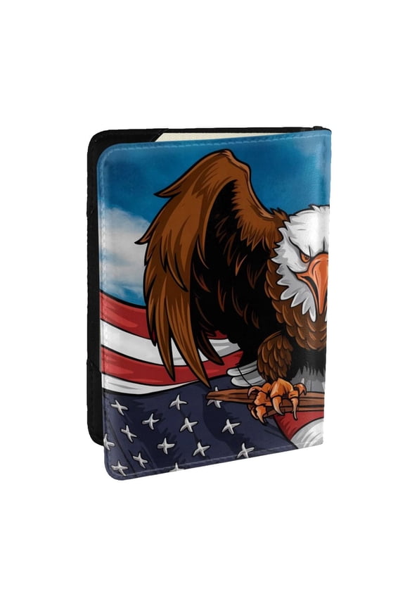 Cartoon Bald Eagle USA Pattern Passport Holder Wallet Leather Mulit-purpose Travel Wallet Credit Cards Case ,Passport Cover for Women Men-6.5 in