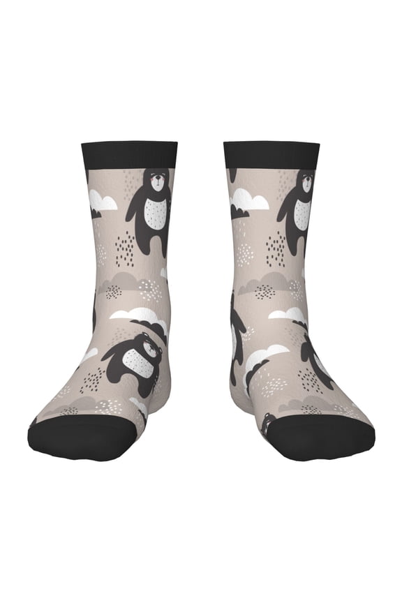 Cartoon Bear Brown Pattern Children's Socks, Socks Gifts ,kids Crew Soft Cotton Socks , Moisture-Wicking, Durable, Ideal for Daily Wear & Sports