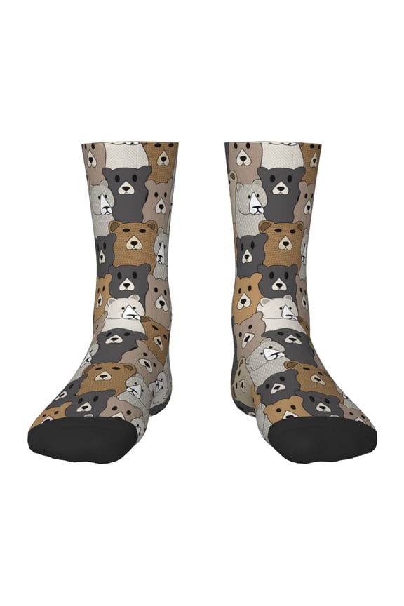 Cartoon Bear Pattern Children's Socks, Socks Gifts ,kids Crew Soft Cotton Socks , Moisture-Wicking, Durable, Ideal for Daily Wear & Sports