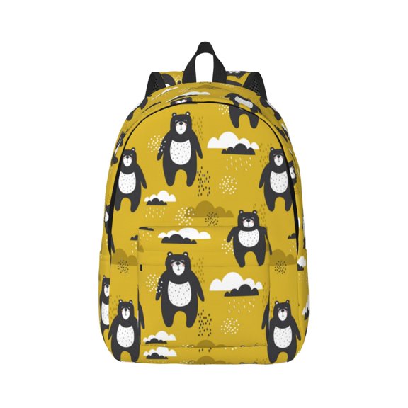 Rateoe Cartoon Bear Yellow Pattern Canvas College Laptop Backpack,Travel Daypack,Durable Rucksack Travel Notebook Bag School Backpack Book Bag for Men Women-Medium