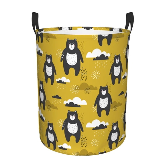 Rateoe Cartoon Bear Yellow Pattern Round Laundry Hamper Basket, Tall Hamper Basket for Blanket Storage, Nursery Clothes Hamper for Laundry in Bedroom and College Dorm-Small
