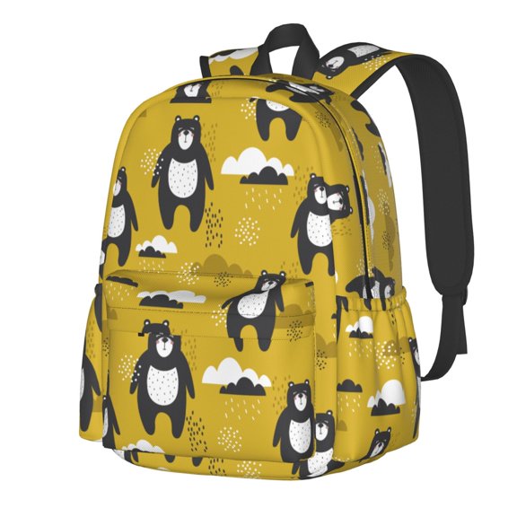 Rateoe Cartoon Bear Yellow Pattern Student Backpack,Backpack for School,Lightweight Bag,Travel Backpack,Outdoor Backpack,Large Capacity Backpack