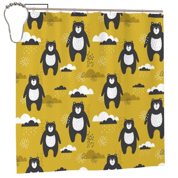Rateoe Cartoon Bear Yellow Shower Curtain - Fancy Bathroom Shower Curtain Sets - Waterproof Shower Curtain with Hooks with 12 Plastic Hooks 72x72 Inches